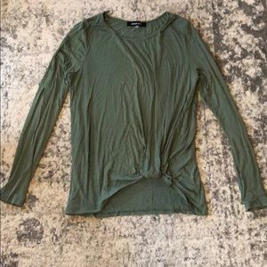 Olive Long Sleeve Tie-Front Top